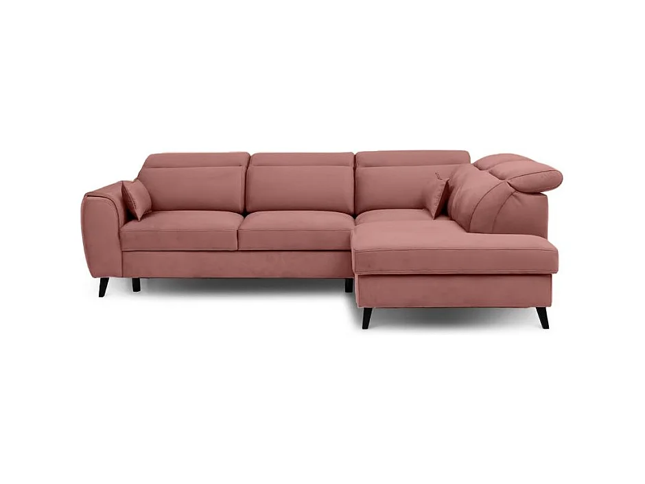 Canapé d'angle convertible avec rangement tissu NOBLESSE - Pieds bois noir-Rose-angle droit