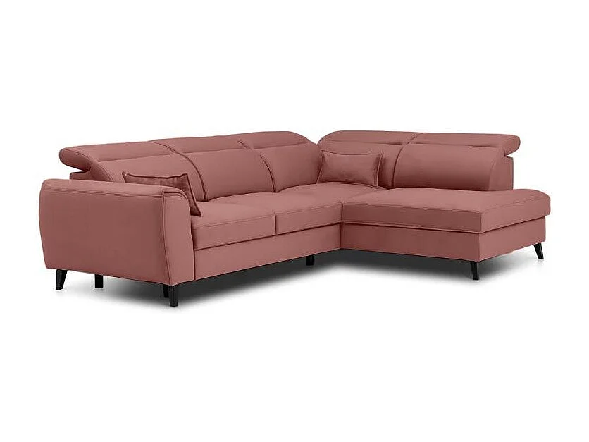 Canapé d'angle convertible avec rangement tissu NOBLESSE - Pieds bois noir-Rose-angle droit