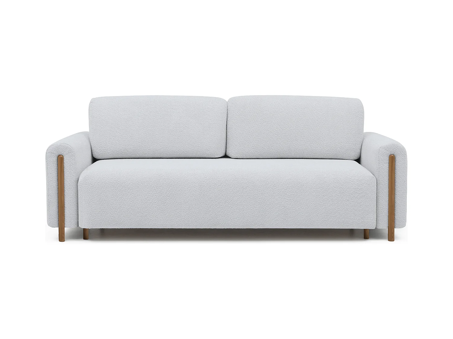 Canapé convertible en tissu bouclette DOVA - Pieds bois massif naturel-Gris souris