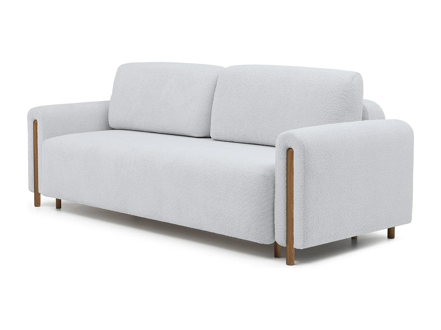 Canapé convertible en tissu bouclette DOVA - Pieds bois massif naturel-Gris souris