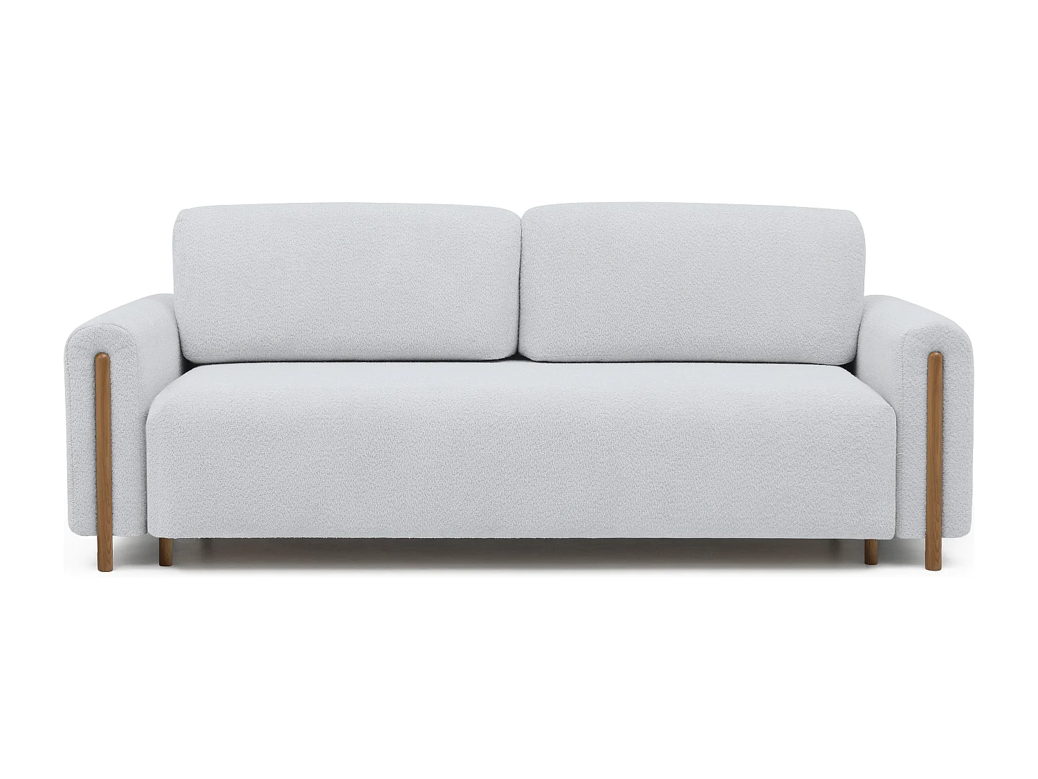 Canapé convertible en tissu bouclette DOVA - Pieds bois massif naturel-Gris souris