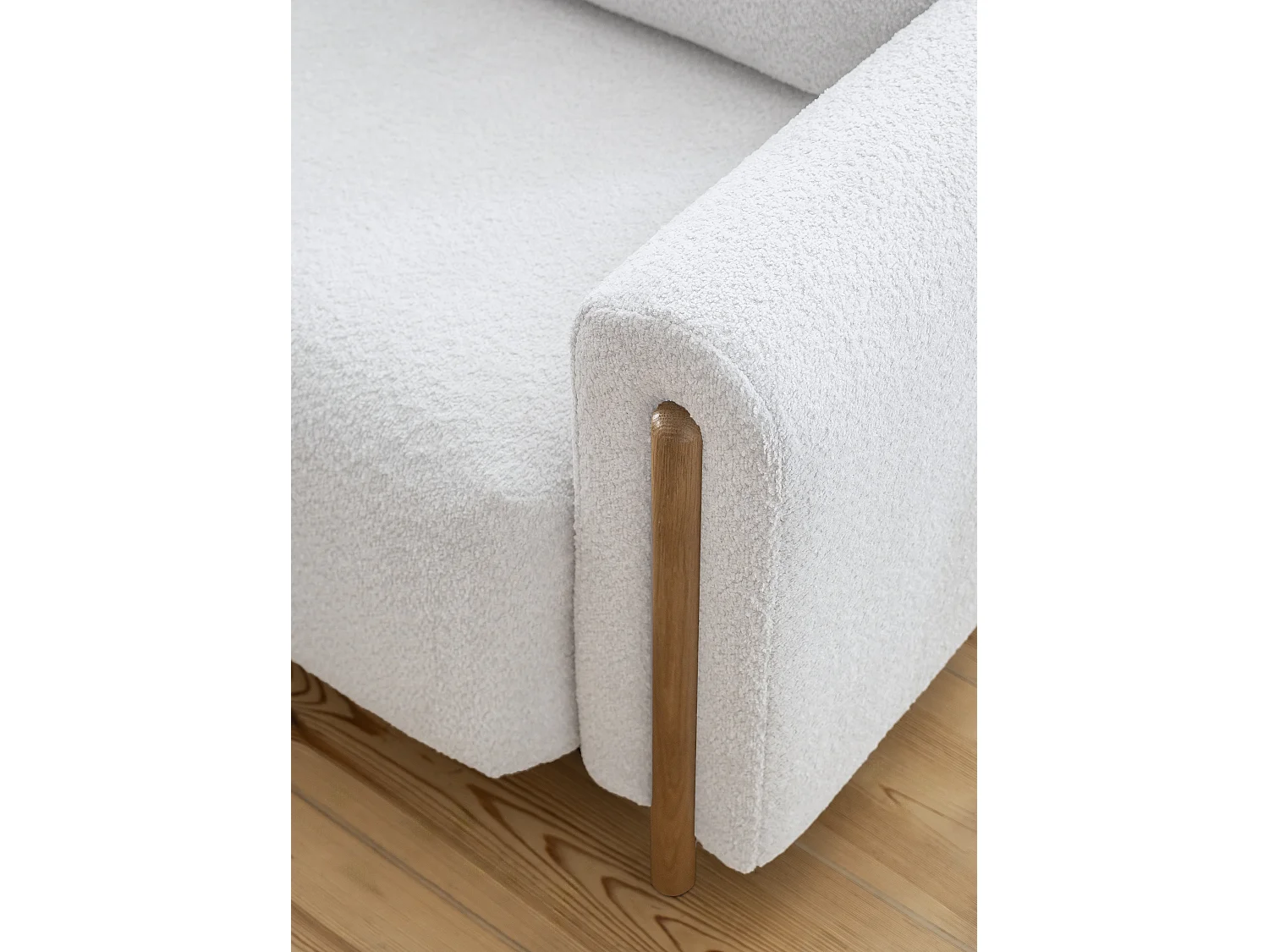 Canapé convertible en tissu bouclette DOVA - Pieds bois massif naturel-Gris souris