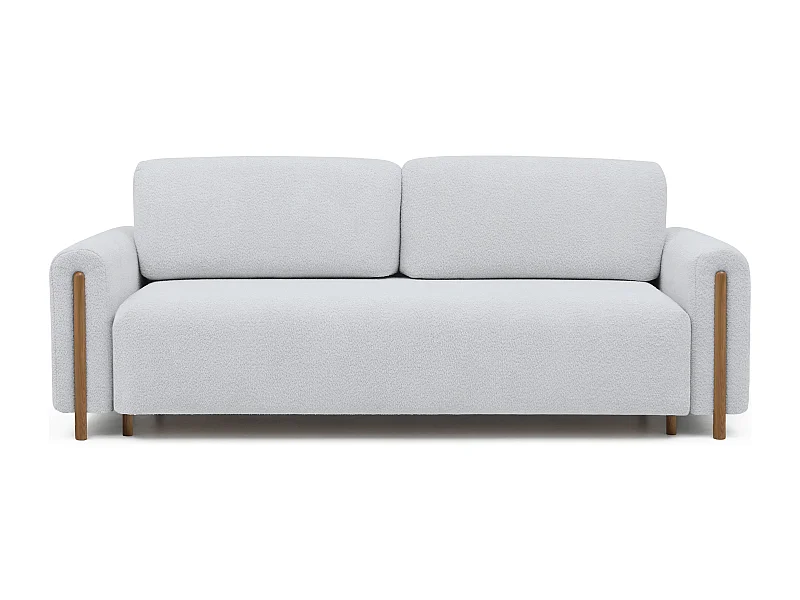 Canapé convertible en tissu bouclette DOVA - Pieds bois massif naturel-Gris souris