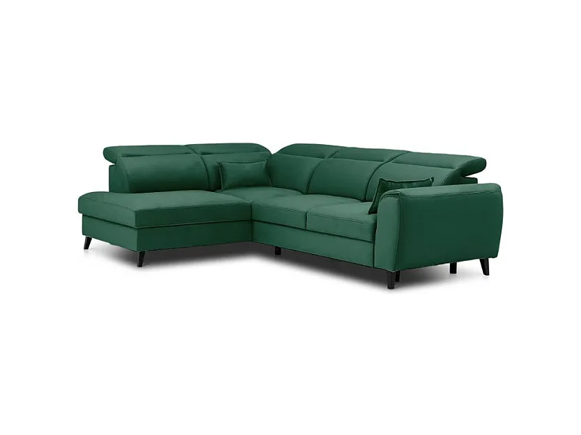 Canapé d'angle convertible avec rangement tissu NOBLESSE - Pieds bois noir-Vert-angle gauche