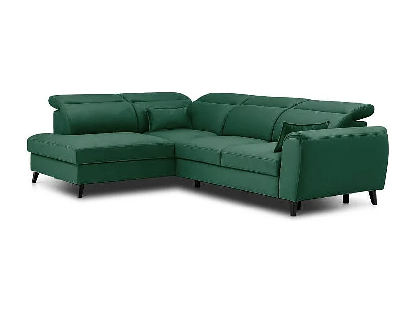 Canapé d'angle convertible avec rangement tissu NOBLESSE - Pieds bois noir-Vert-angle gauche