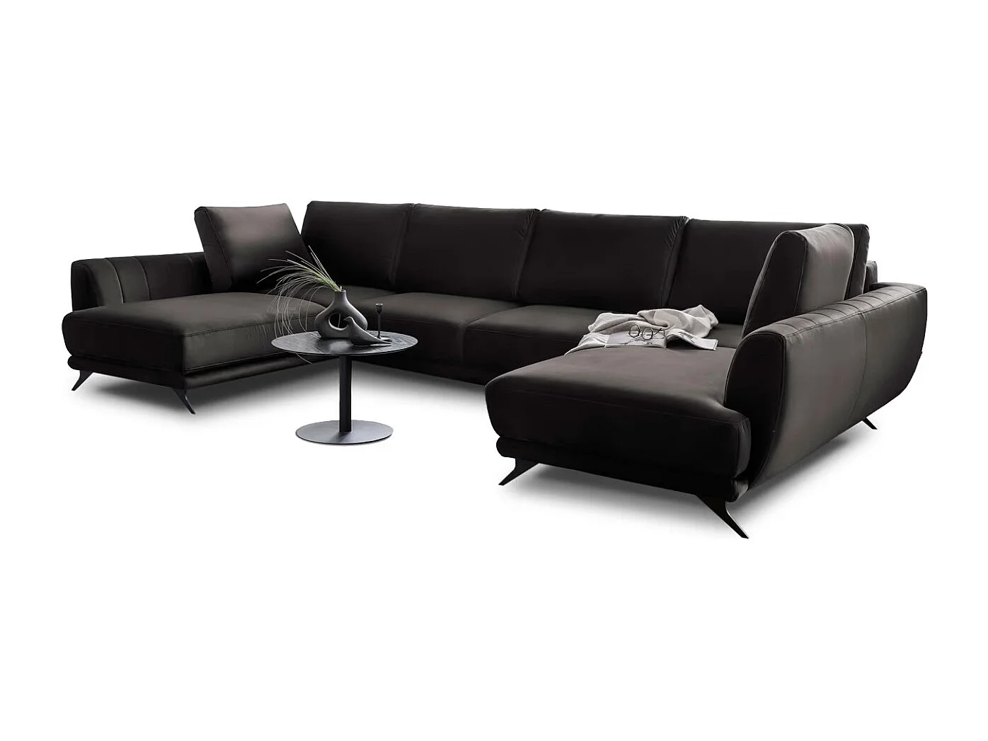 Canapé panoramique convertible LARGOS - Velours irrésistiblement douillet-Marron foncé