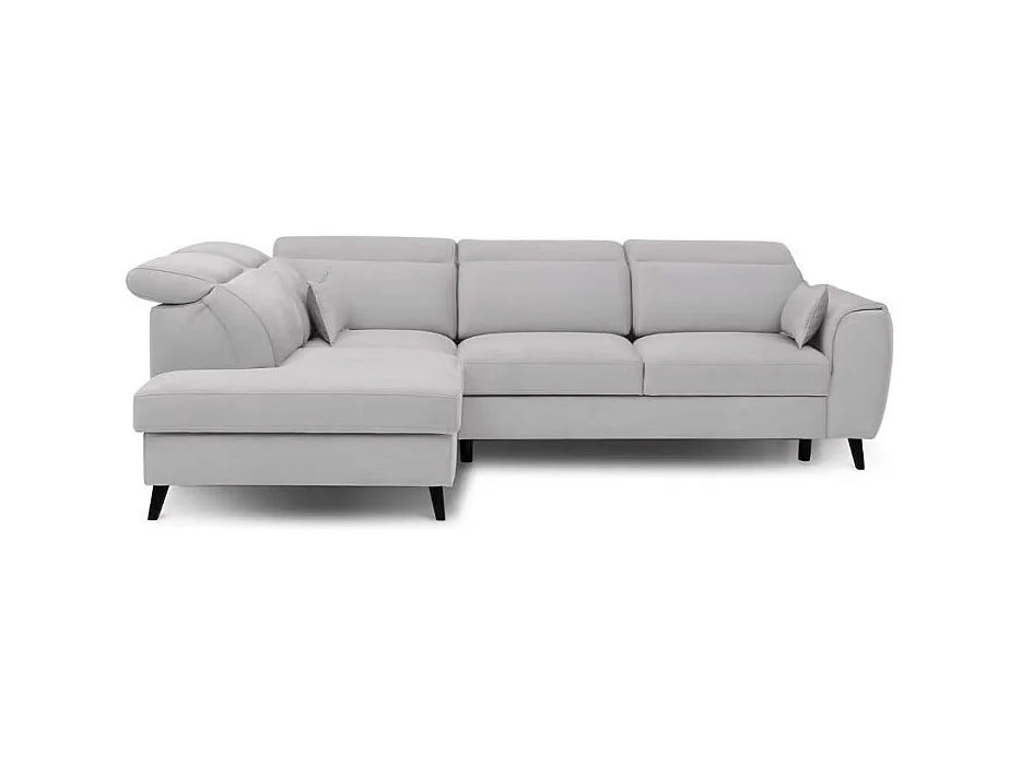 Canapé d'angle convertible avec rangement velours NOBLESSE - Pieds bois noir-Gris clair-angle gauche