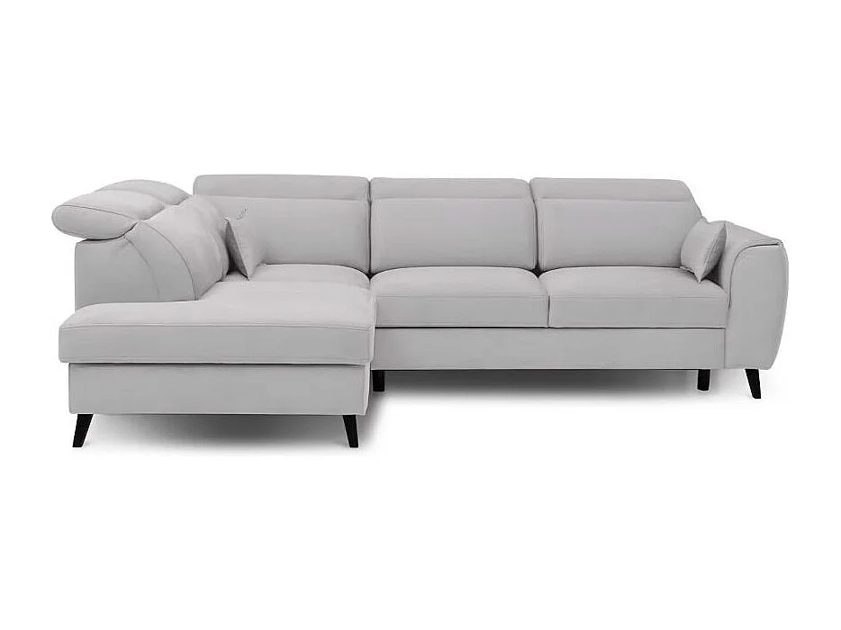 Canapé d'angle convertible avec rangement velours NOBLESSE - Pieds bois noir-Gris clair-angle gauche