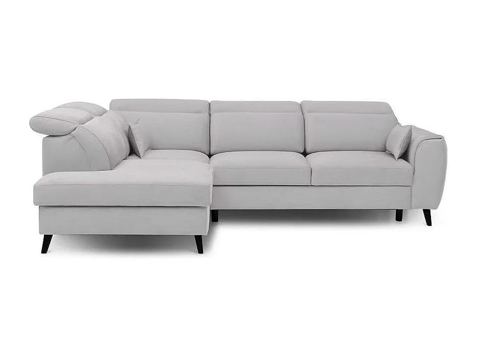 Canapé d'angle convertible avec rangement velours NOBLESSE - Pieds bois noir-Gris clair-angle gauche