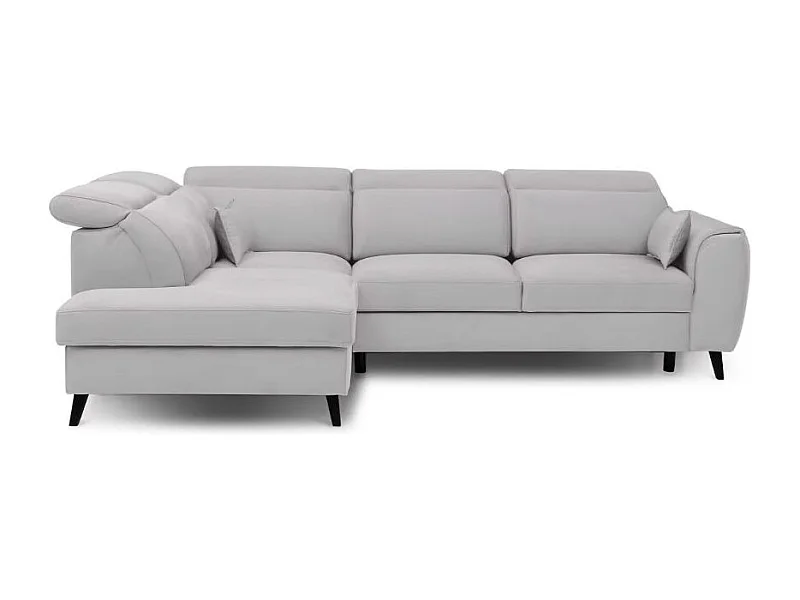 Canapé d'angle convertible avec rangement velours NOBLESSE - Pieds bois noir-Gris clair-angle gauche