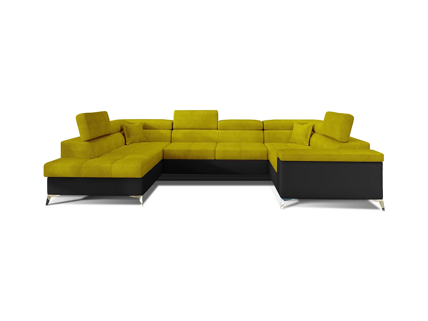 Canapé panoramique convertible TRIANO Bi matière - têtières réglables-Noir/Jaune olive-Coffre à gauche