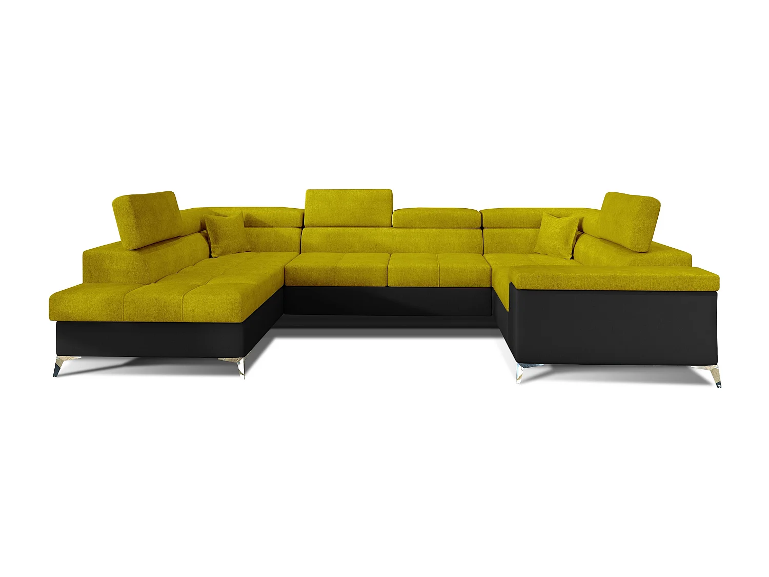 Canapé panoramique convertible TRIANO Bi matière - têtières réglables-Noir/Jaune olive-Coffre à gauche