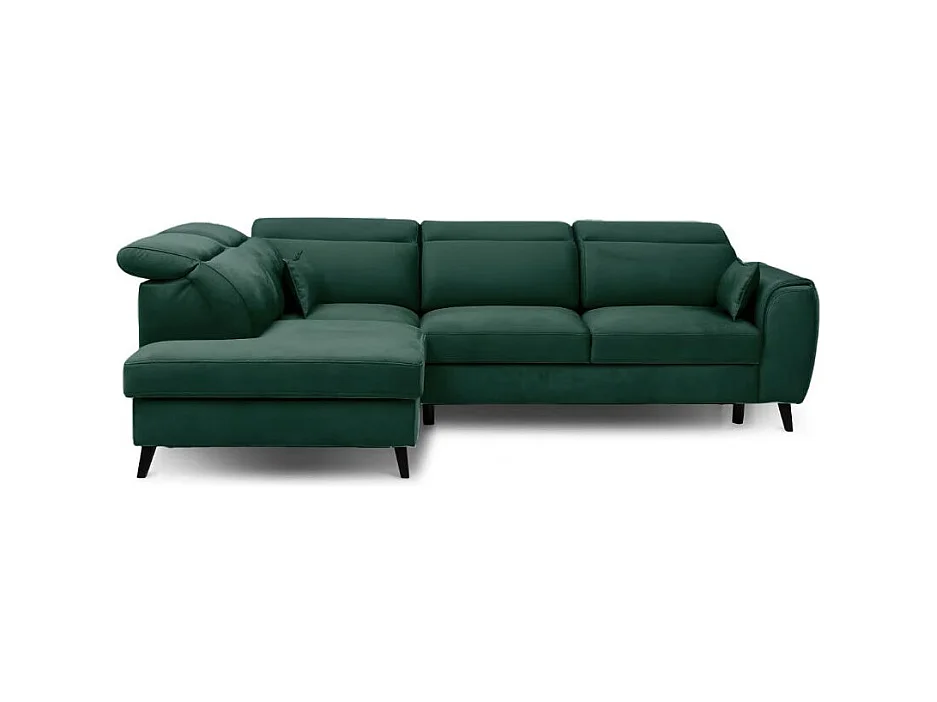 Canapé d'angle convertible avec rangement velours NOBLESSE - Pieds bois noir-Vert foncé-angle gauche