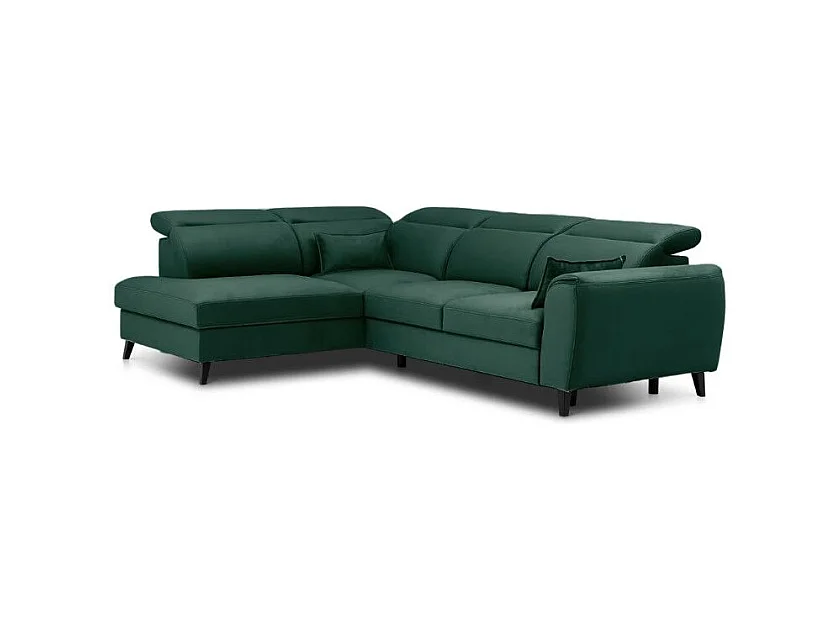 Canapé d'angle convertible avec rangement velours NOBLESSE - Pieds bois noir-Vert foncé-angle gauche