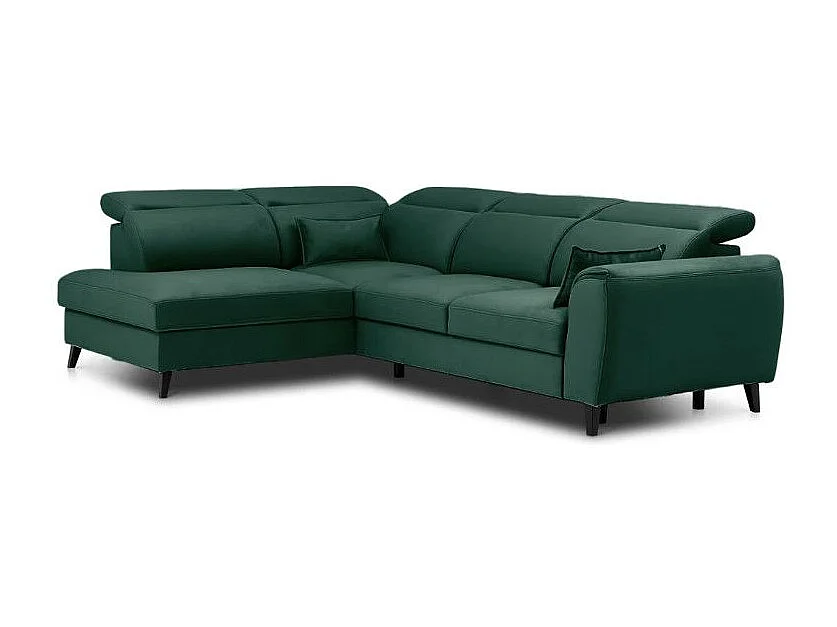 Canapé d'angle convertible avec rangement velours NOBLESSE - Pieds bois noir-Vert foncé-angle gauche
