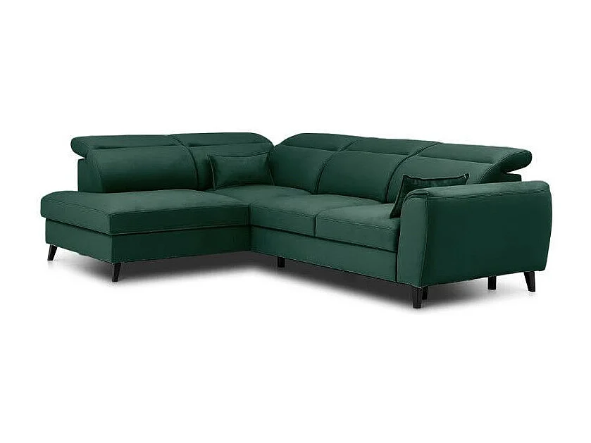 NOBLESSE omvormbare hoekbank met fluwelen opbergruimte - Zwarte houten poten-Kleur Donkergroen-linkerhoek