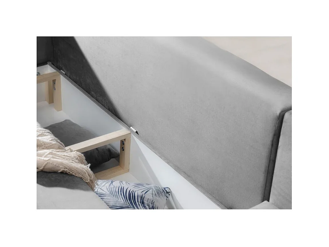 Canapé d'angle convertible velours DAVINA - Coffre et pieds métal noir-Gris clair-angle droit