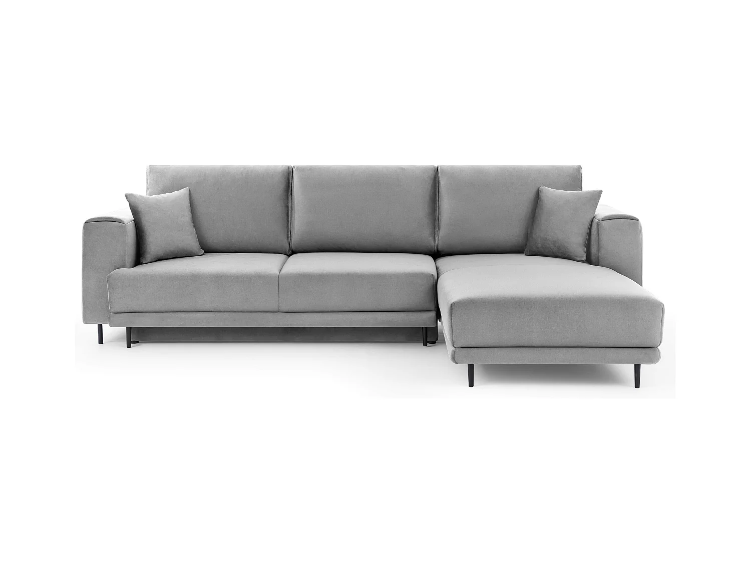 Canapé d'angle convertible velours DAVINA - Coffre et pieds métal noir-Gris clair-angle droit