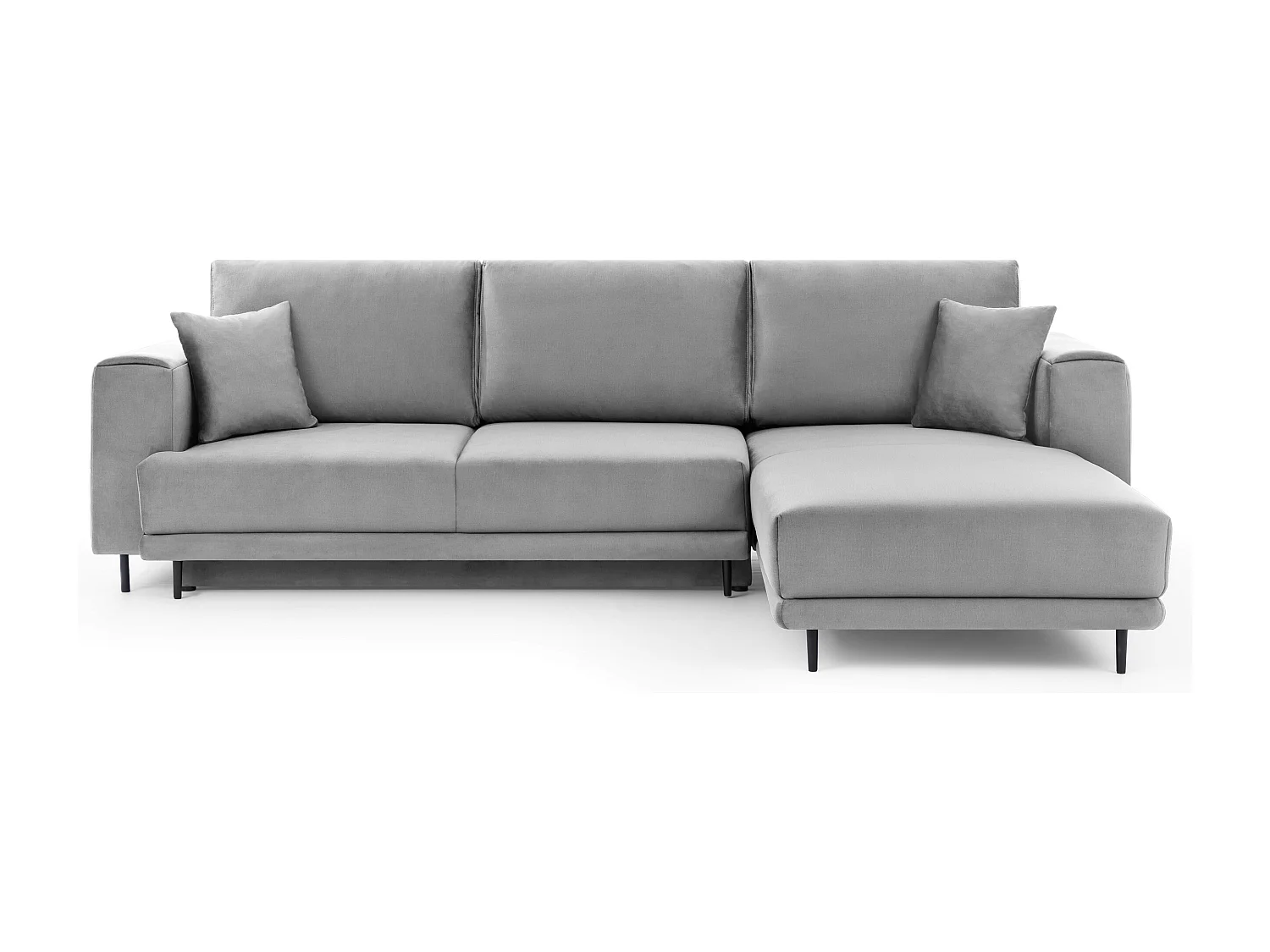 Canapé d'angle convertible velours DAVINA - Coffre et pieds métal noir-Gris clair-angle droit