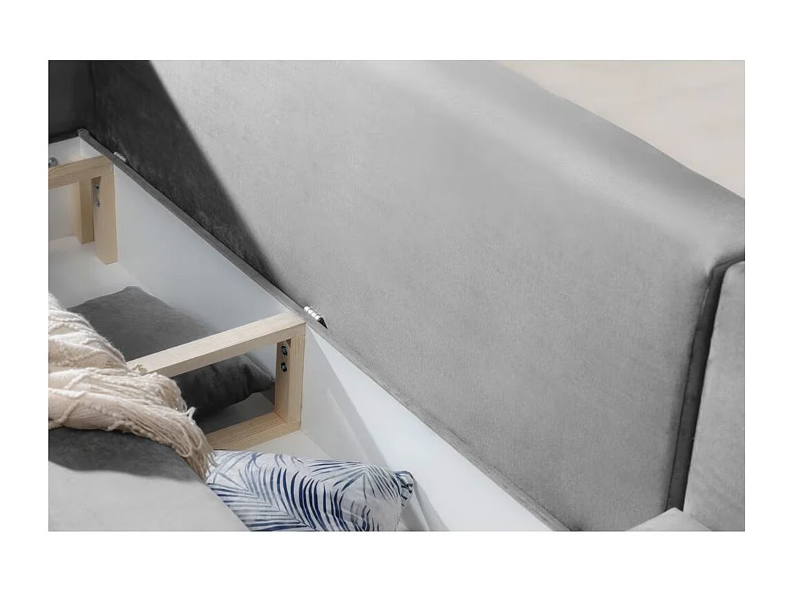 Canapé d'angle convertible velours DAVINA - Coffre et pieds métal noir-Gris clair-angle droit