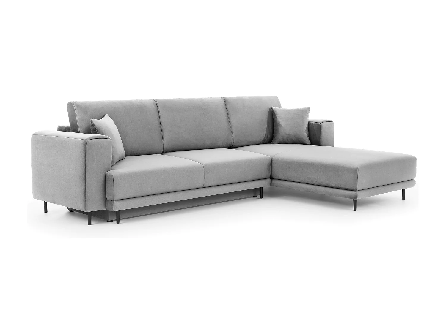 Canapé d'angle convertible velours DAVINA - Coffre et pieds métal noir-Gris clair-angle droit