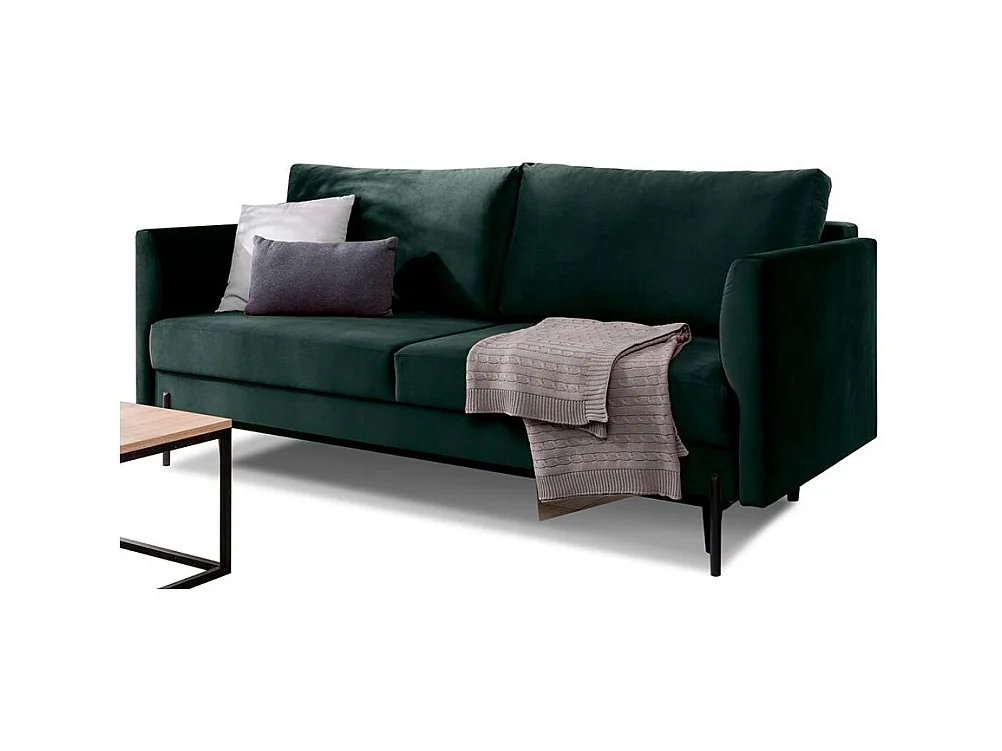 Canapé convertible en velours ROBBY – Rangement et pieds métal noir-Vert épinard