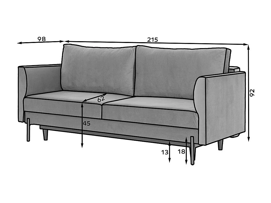 Canapé convertible en velours ROBBY – Rangement et pieds métal noir-Vert épinard