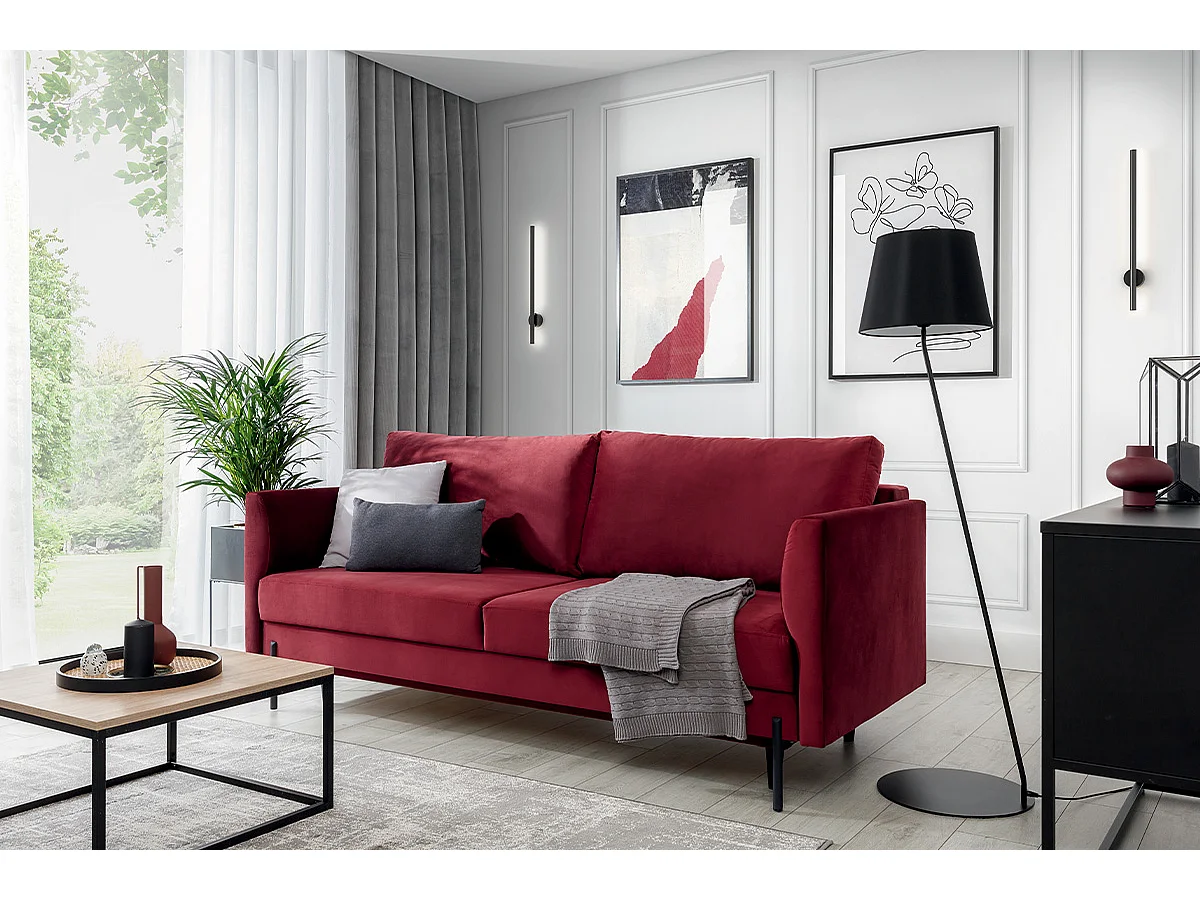 Canapé convertible en velours ROBBY – Rangement et pieds métal noir-Vert épinard