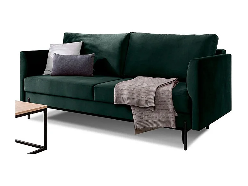 Canapé convertible en velours ROBBY – Rangement et pieds métal noir-Vert épinard