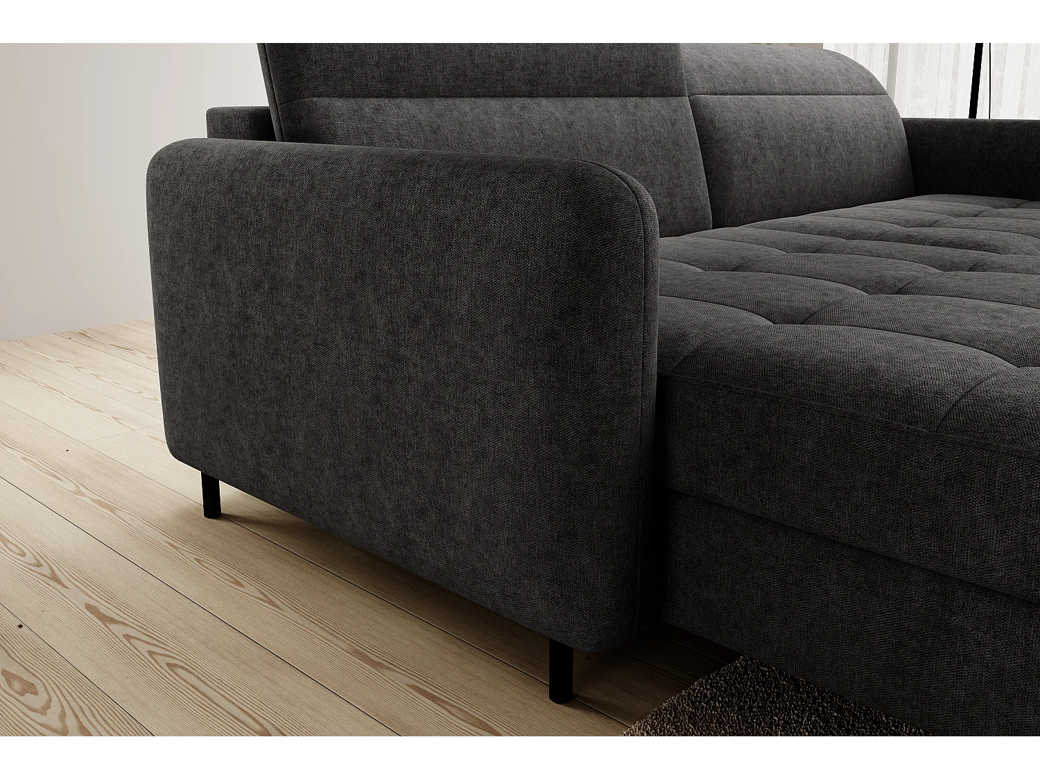 Petit canapé d’angle convertible tissu Kunder-Gris foncé-angle gauche