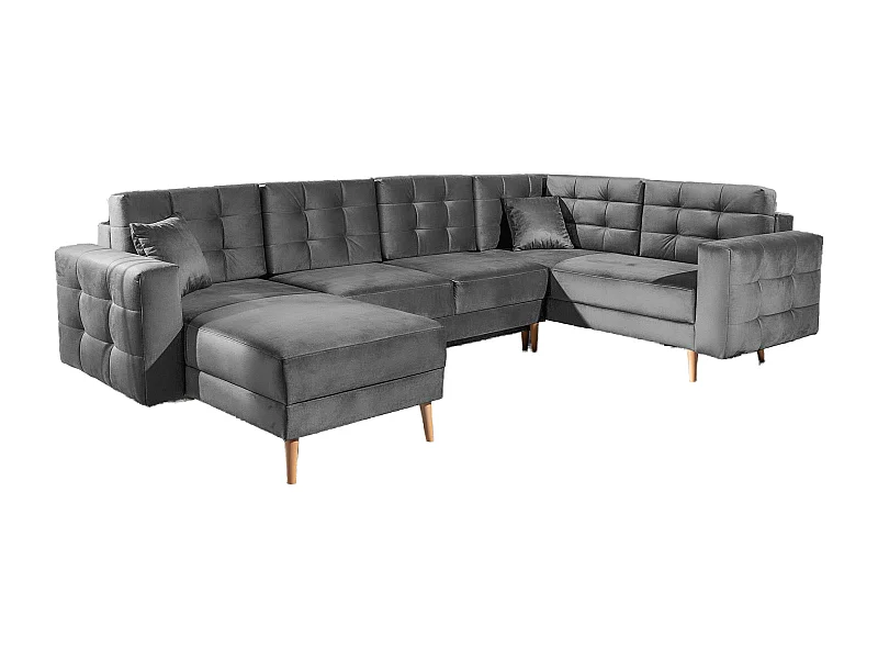 ANSKA converteerbare panoramische bank in fluweel - Poten van natuurlijk hout-Kleur Grijs