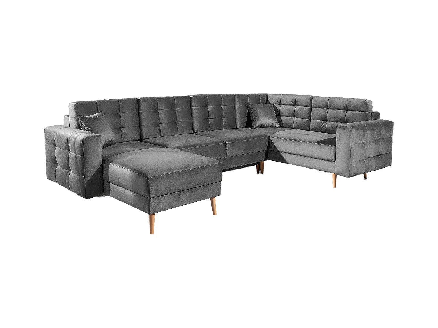 ANSKA converteerbare panoramische bank in fluweel - Poten van natuurlijk hout-Kleur Grijs