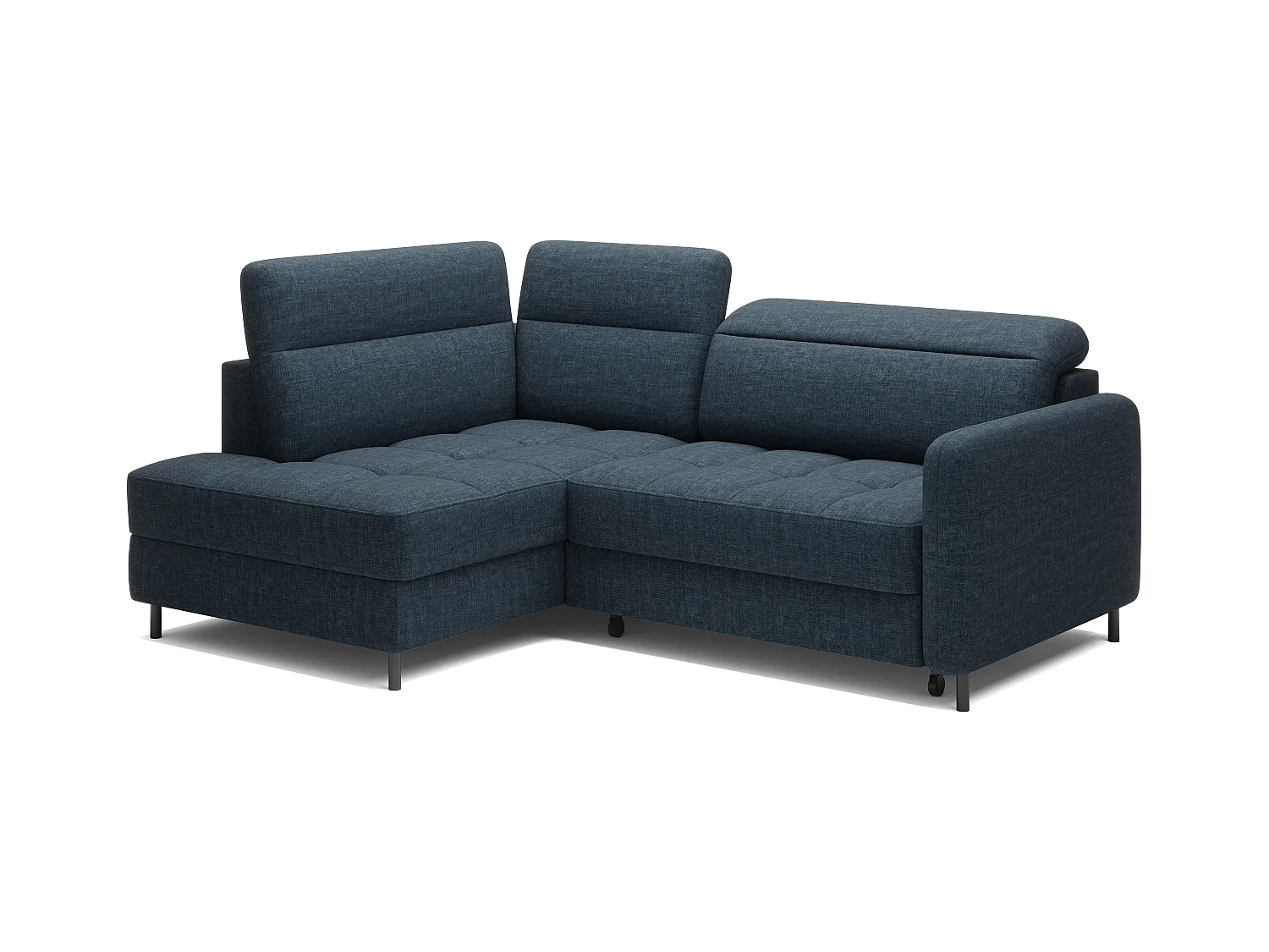 Petit canapé d'angle en tissu convertible avec coffre BOREA 208cm-Bleu foncé-angle gauche