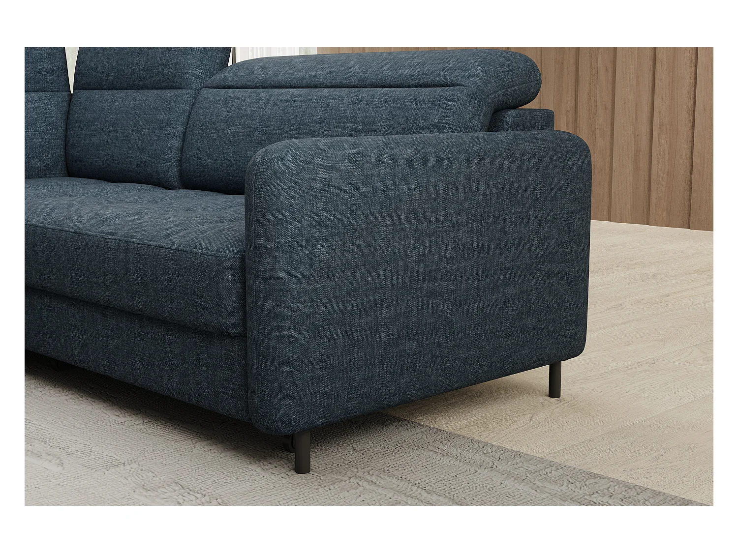 Petit canapé d'angle en tissu convertible avec coffre BOREA 208cm-Bleu foncé-angle gauche