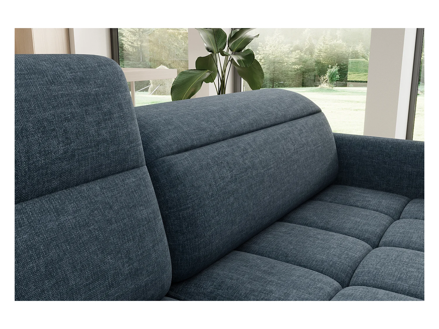 Petit canapé d'angle en tissu convertible avec coffre BOREA 208cm-Bleu foncé-angle gauche