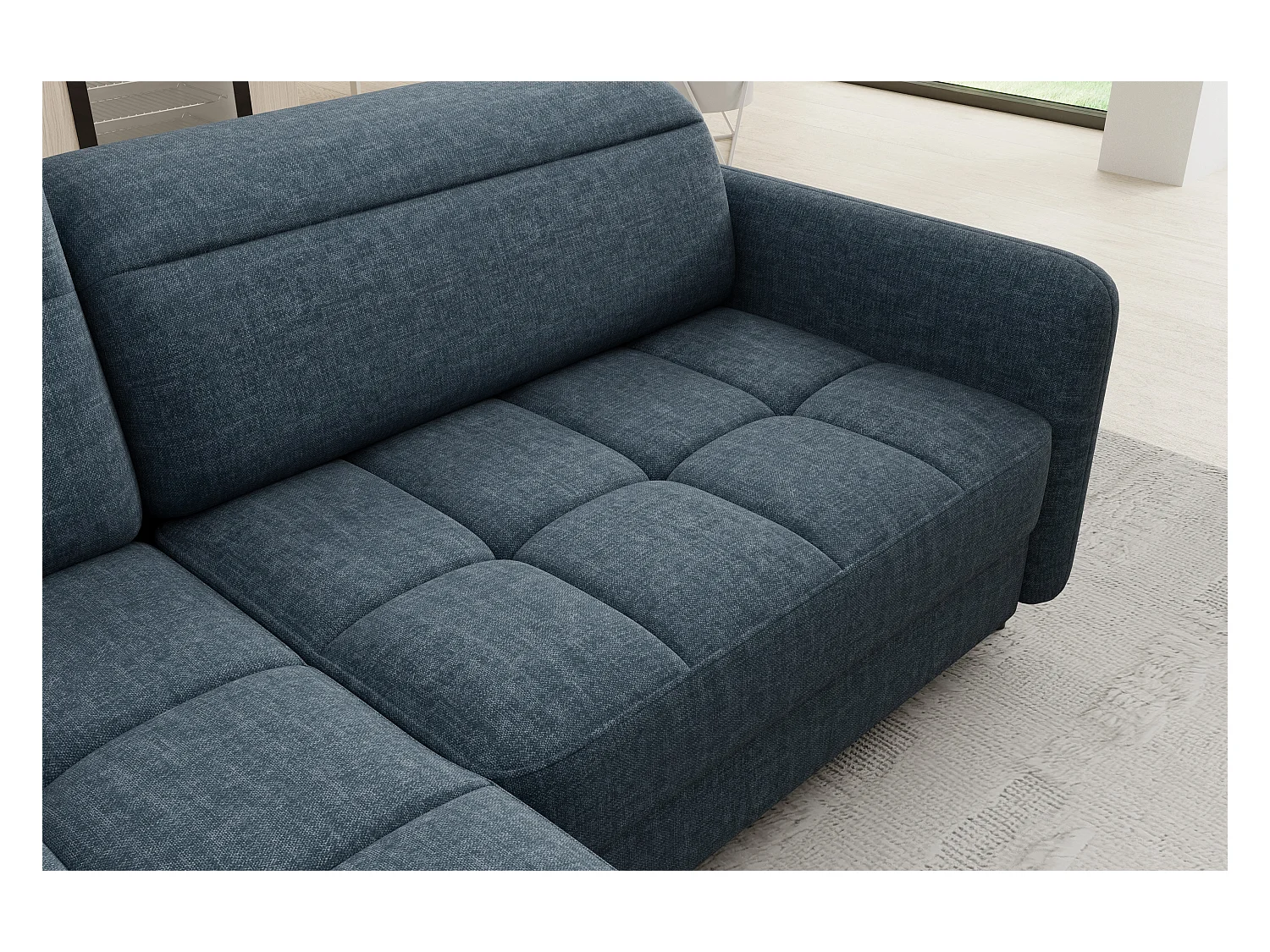 Petit canapé d'angle en tissu convertible avec coffre BOREA 208cm-Bleu foncé-angle gauche