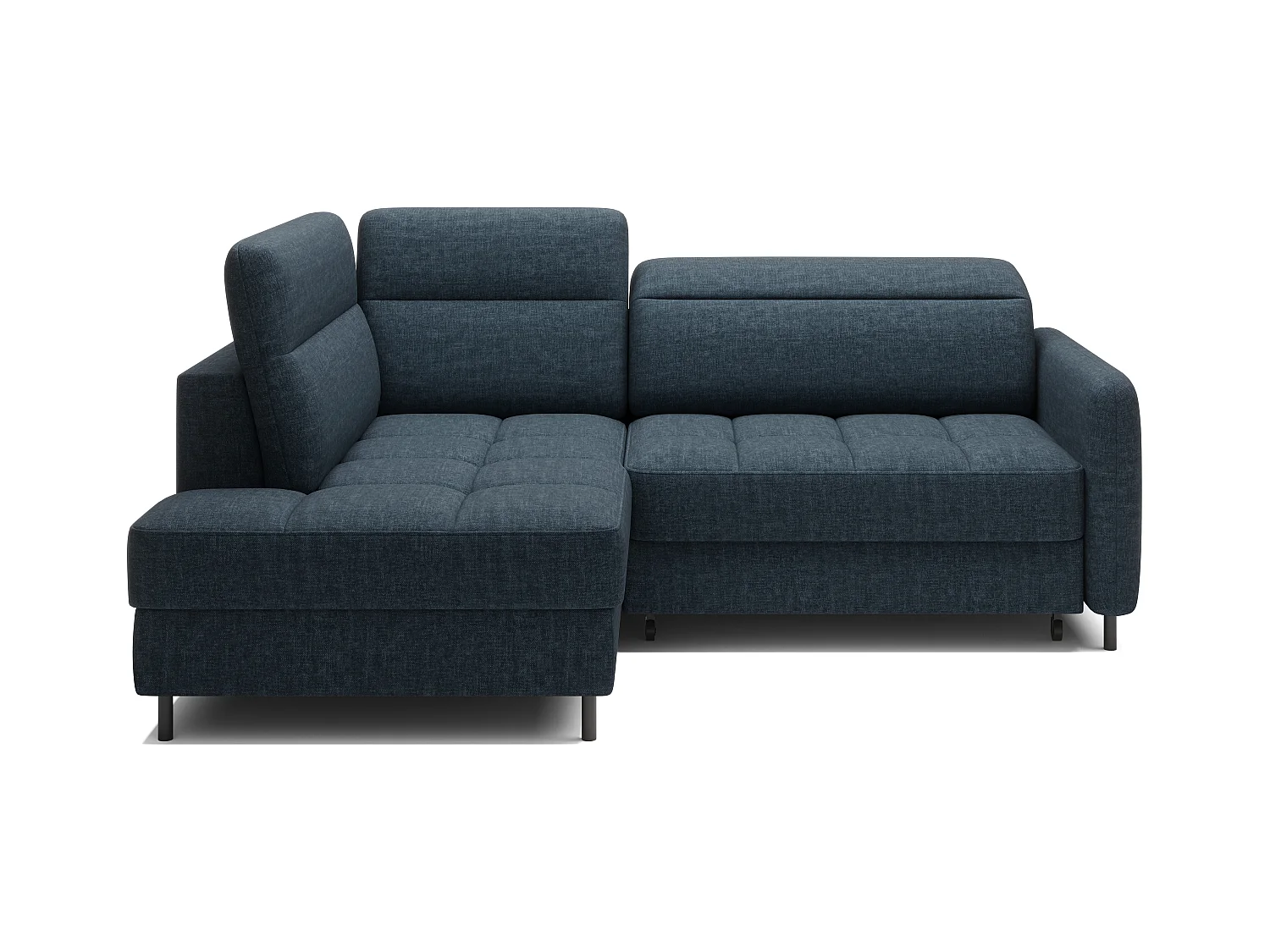 Petit canapé d'angle en tissu convertible avec coffre BOREA 208cm-Bleu foncé-angle gauche