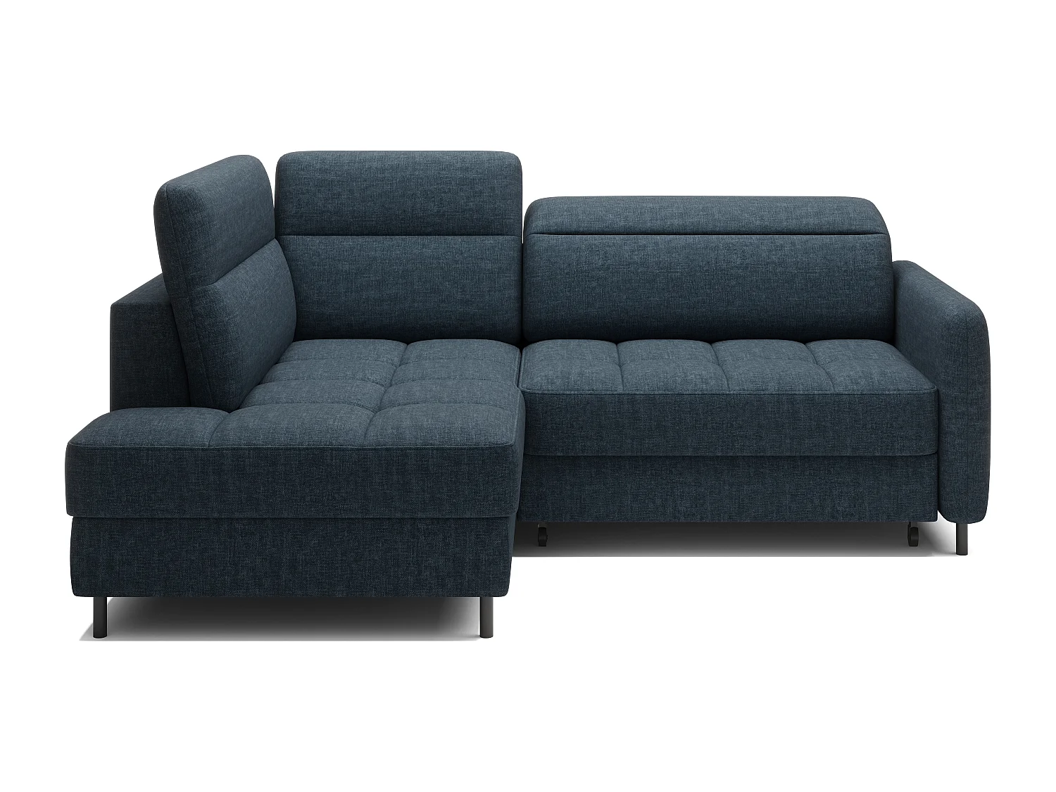 Petit canapé d'angle en tissu convertible avec coffre BOREA 208cm-Bleu foncé-angle gauche