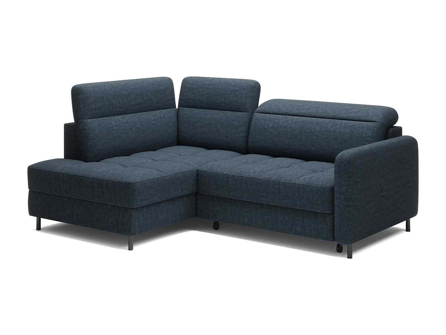 Petit canapé d'angle en tissu convertible avec coffre BOREA 208cm-Bleu foncé-angle gauche