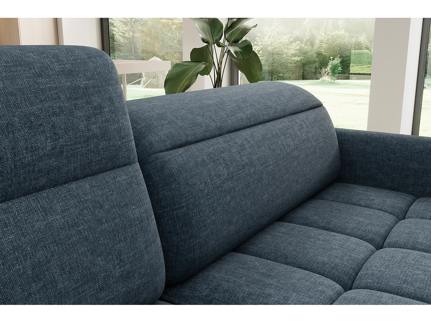 Petit canapé d'angle en tissu convertible avec coffre BOREA 208cm-Bleu foncé-angle gauche