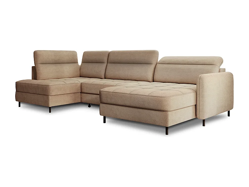 Canapé panoramique convertible BENTO en tissu avec coffre de rangement-Marron clair-angle droit