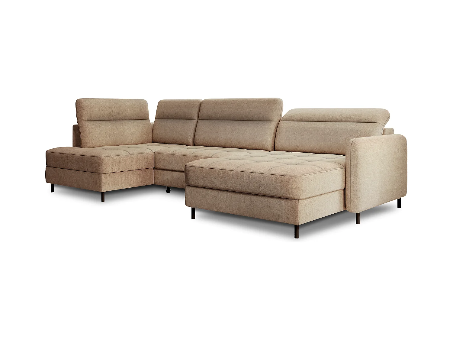 Canapé panoramique convertible BENTO en tissu avec coffre de rangement-Marron clair-angle droit