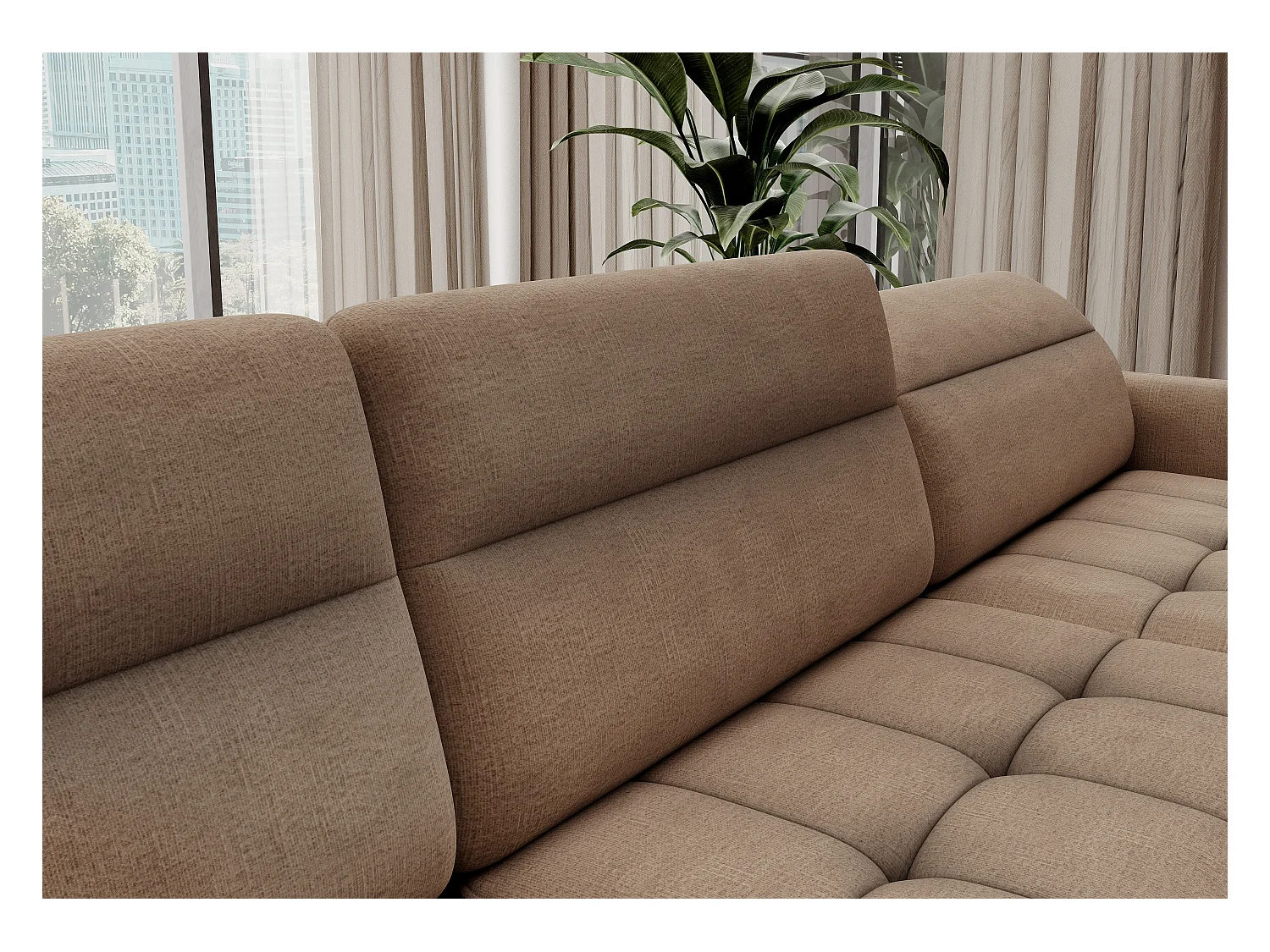 Canapé panoramique convertible BENTO en tissu avec coffre de rangement-Marron clair-angle droit