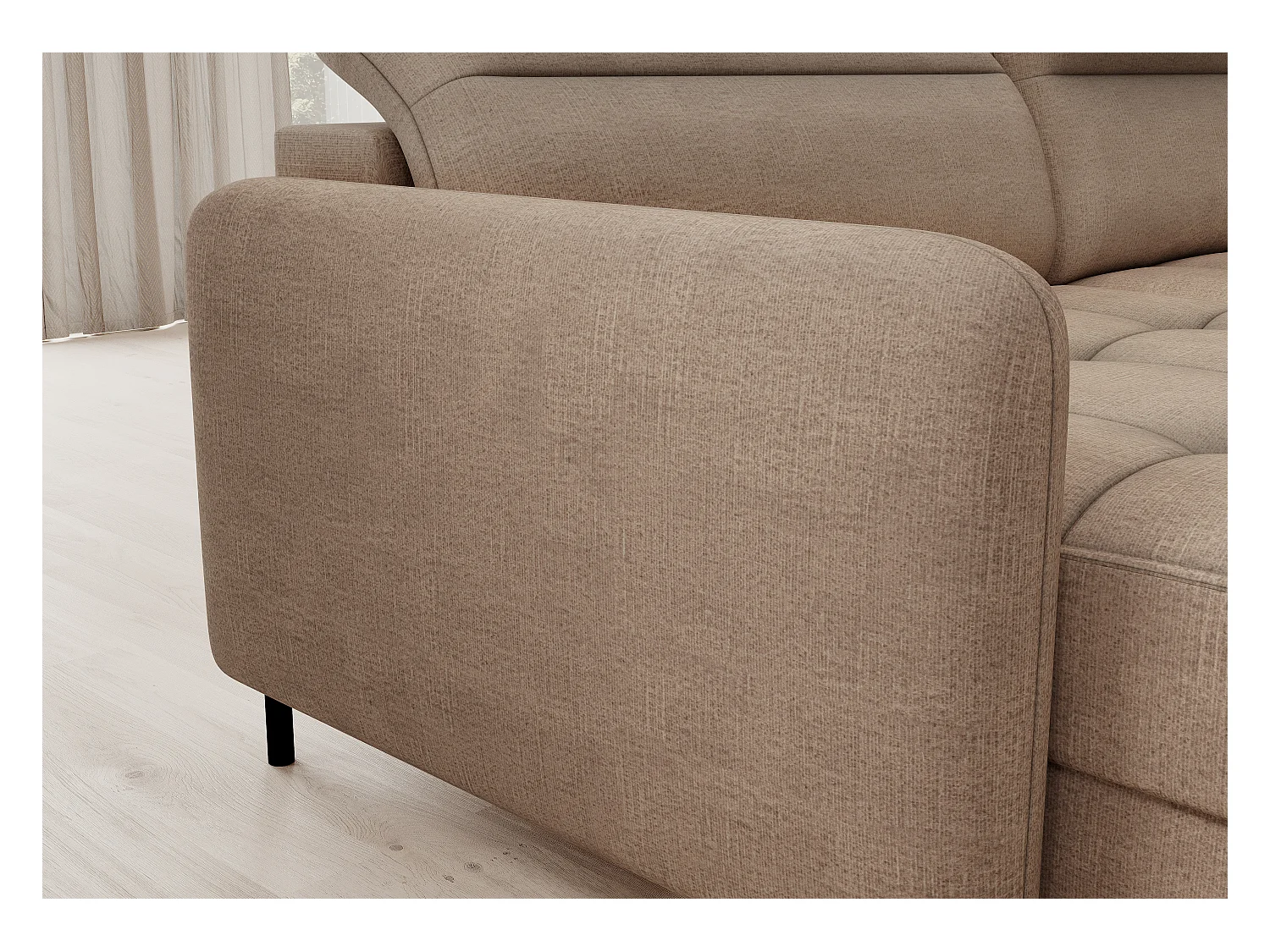 Canapé panoramique convertible BENTO en tissu avec coffre de rangement-Marron clair-angle droit