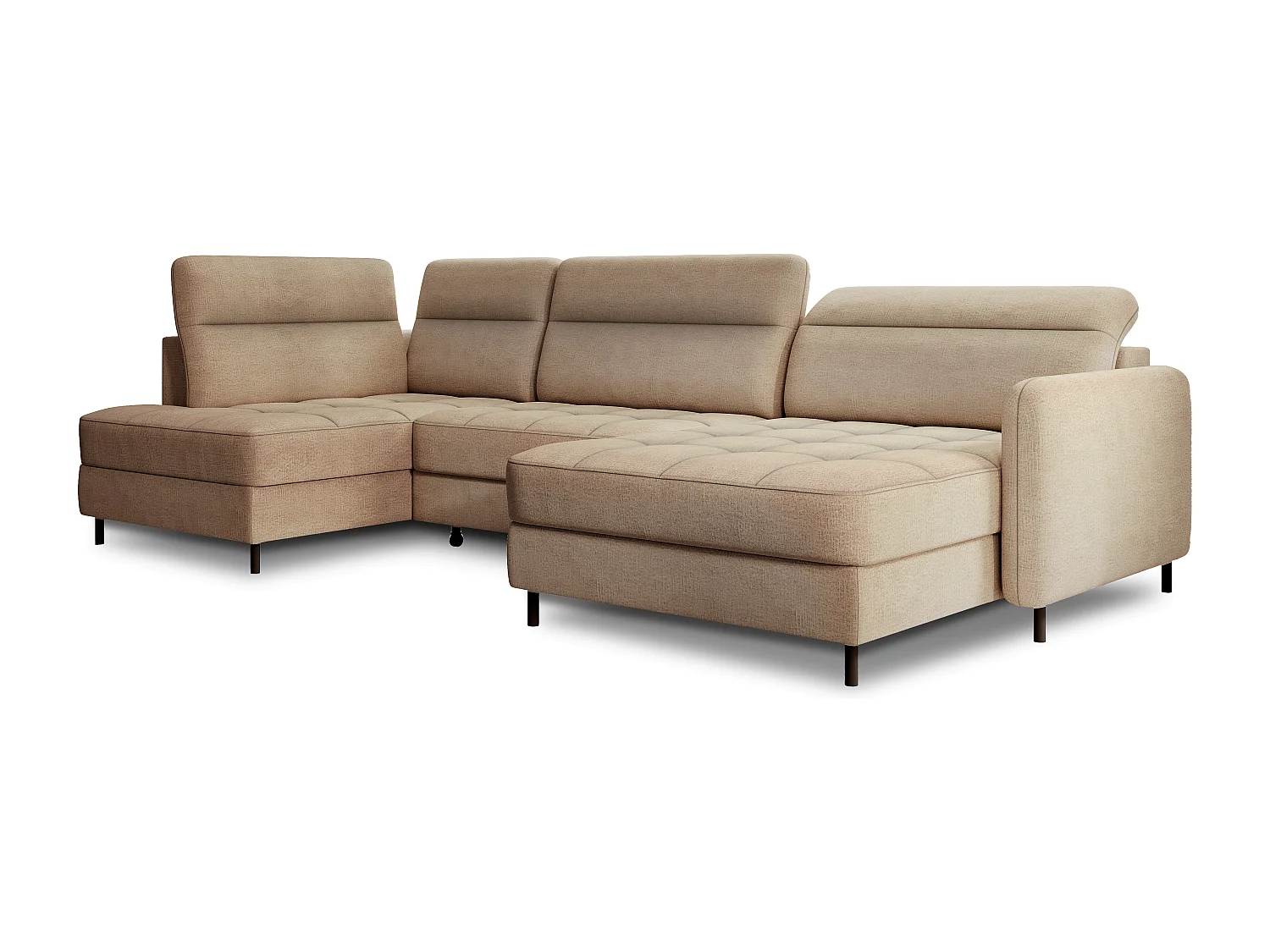 Canapé panoramique convertible BENTO en tissu avec coffre de rangement-Marron clair-angle droit