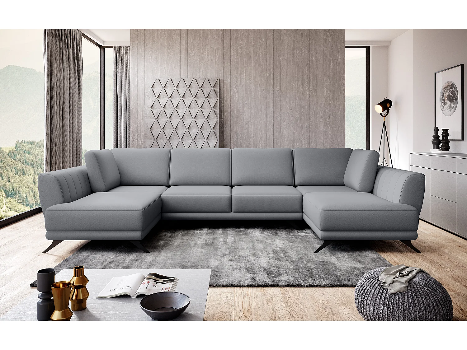 Canapé panoramique LARGOS – Tissu-Gris clair