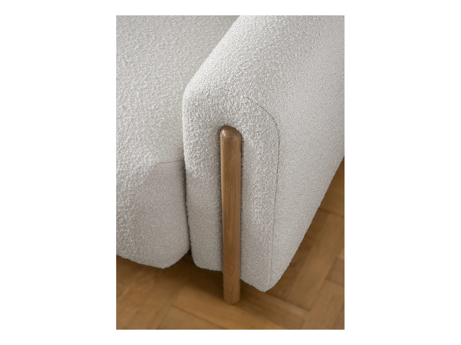Canapé convertible en tissu bouclette DOVA - Pieds bois massif naturel-Beige clair