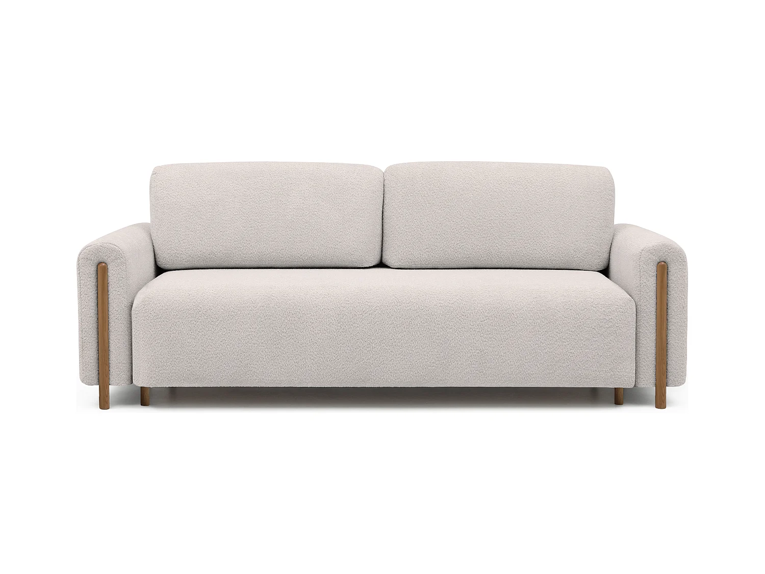 Canapé convertible en tissu bouclette DOVA - Pieds bois massif naturel-Beige clair