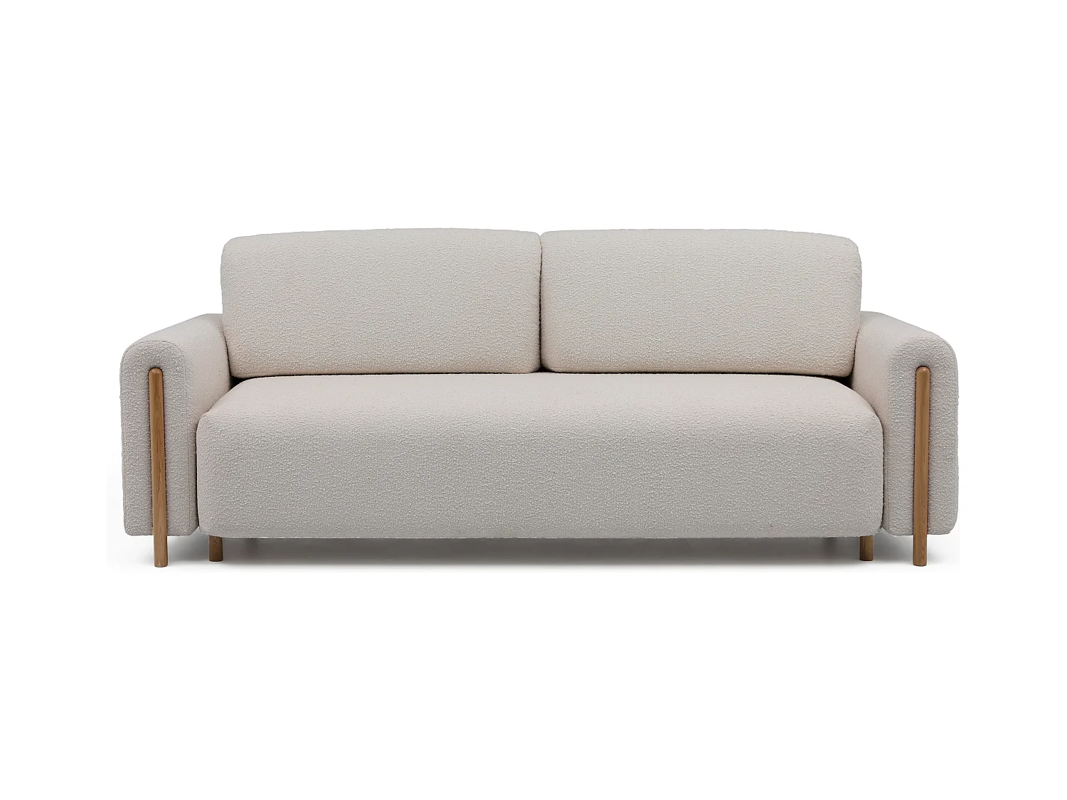 Canapé convertible en tissu bouclette DOVA - Pieds bois massif naturel-Beige clair