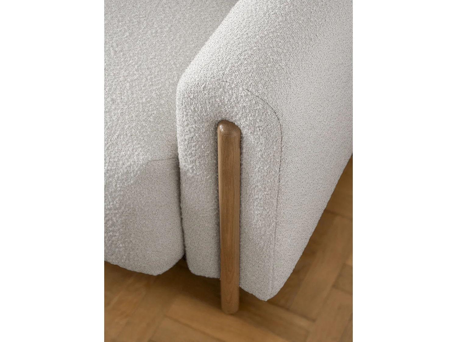 Canapé convertible en tissu bouclette DOVA - Pieds bois massif naturel-Beige clair